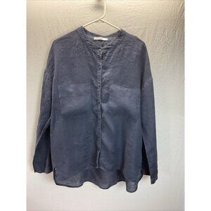 Stateside unisex USA‎ made Linen Navy Blue button down size M long sleeve